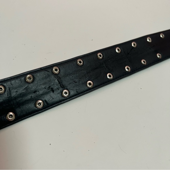Vintage Y2K 2000s mcbling emo grunge biker rockstar black grommet belt - Picture 7 of 8